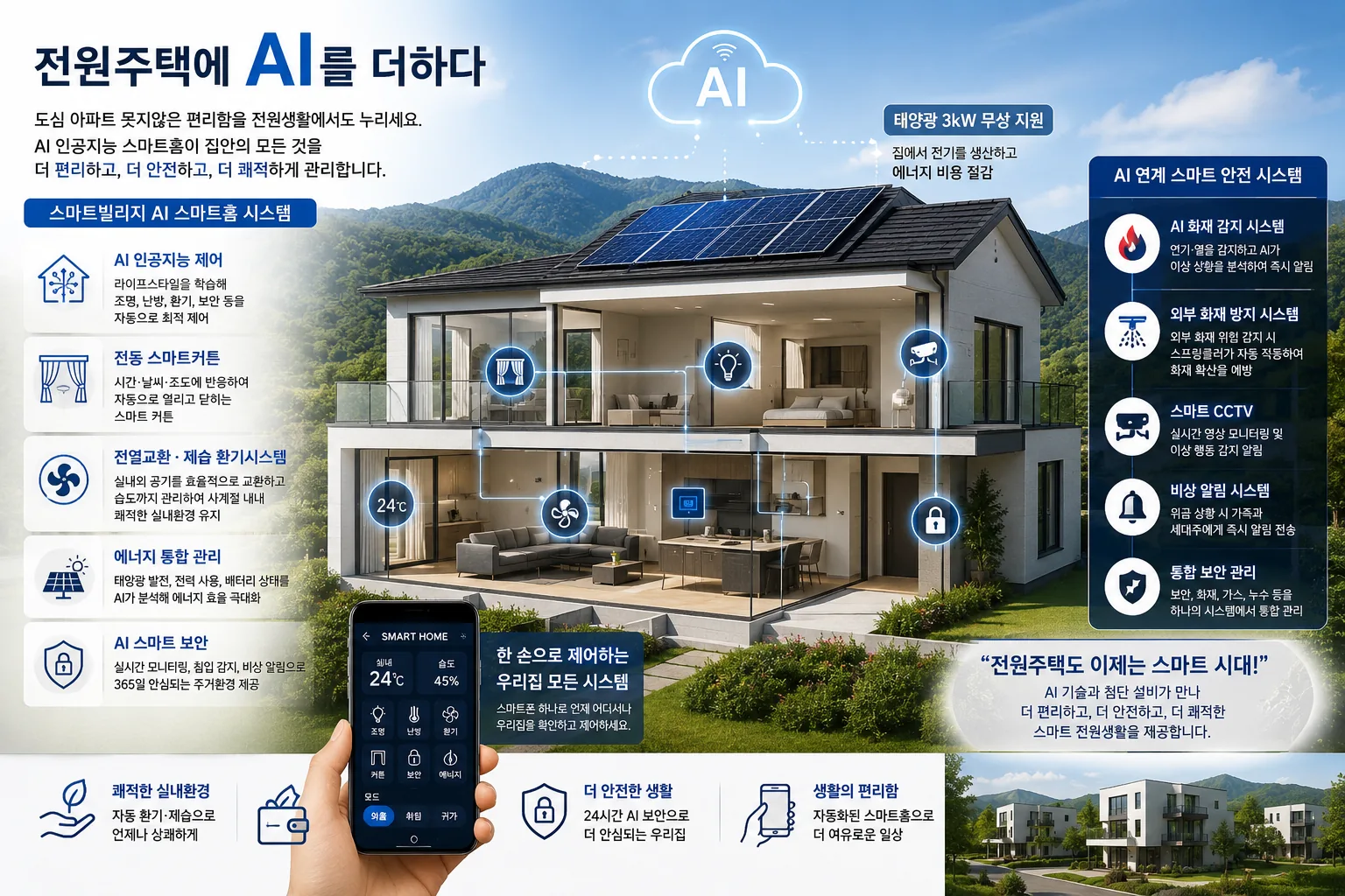 AI 제어, 스마트커튼, 환기, 에너지, 보안 시스템 안내